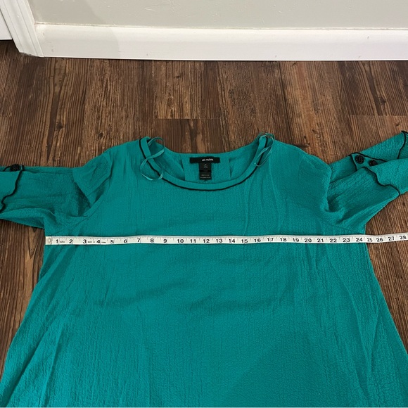 Ali Miles Turquoise & Black Blouse Tunic Crepe Crinkle Fabric Size XL - Picture 10 of 11